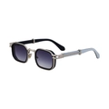 Retro rectangle sunglasses featuring black frames and purple gradient lenses with metal temples - C8 Black Silver Frame Gray Gradient Lens