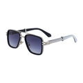 Modern square pilot sunglasses with silver metal frames and gradient grey lenses - C8 Black Silver Frame Gradient Grey