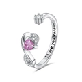 Silver open heart ring with pink gemstone and I love you forever engraving - Adjustable Open / June-Alexandrite