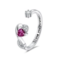 Anello regolabile con pietra portafortuna a cuore viola e incisione d'amore - Aperto Regolabile / Luglio-Rubino