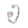Silver open heart ring with pink gemstone and I love you forever engraving - Adjustable Open / October-Pink Tourmaline