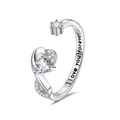 Silver heart birthstone open ring with crown accent and I love you forever engraving - Adjustable Open / April-Diamond White