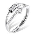 Silver rotating bead ring with heart and zircon details for anxiety relief - Adjustable Open / Heart - Silver