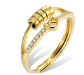 Adjustable golden rotating anxiety ring with heart design and cubic zirconia crystals - Adjustable Open / Heart - Gold