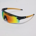 Detail of sports cycling sunglasses with rainbow lens and black yellow frame ventilation - C6 Black Frame Orange Mirror Lens