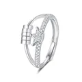 Adjustable silver fidget ring with sparkling cubic zirconia crown and rotating beads - Adjustable Open / Crown - Silver
