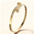 Elegante gouden spijkerarmband met fonkelende zirkonia's en hooggepolijste metalen afwerking - Gouden Dubbele Hart Stijl (43乙-A-2)