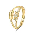 Adjustable gold double-layer ring featuring a sparkling zircon fox and spinning cylinder - Adjustable Open / Crown - Gold