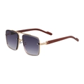 Square double bridge sunglasses with golden metal frame and faux wood grain temples - Gold Frame Gradient Gray Lens (C2 Gray)