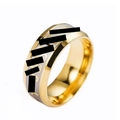 Two-tone stainless steel ring with golden edges and brushed silver inner band - Gold
