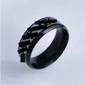 Men's stylish black stainless steel wide ring with silver textured lettering - Black