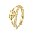 Gold butterfly anxiety ring with spinning beads and sparkling zircon accents - Adjustable Open / Butterfly - Gold