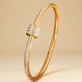 Minimalist 18K gold stainless steel bangle with diamond-set rotating rings - Gold Slim Waist Paved Zirconia