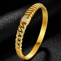 Gold-plated titanium steel cuff bracelet featuring cuban chain texture and pavé zircon inlay - Gold-Tone Textured Cuban Link Chain (43A-B-1 Gold)