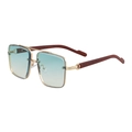 Square gold sunglasses with blue-green gradient lenses and wood grain temples - Gold Frame Gradient Green Lens (C5)