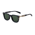 Classic square black sunglasses with dark lenses and gold metal accents for men - Shiny Black Tortoise Temple Gold Details G15 Green Lens