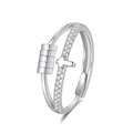 Adjustable spinner ring with cross design and rotating beads for stress relief - Adjustable Open / Cross - Silver