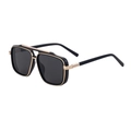 Fashion square aviator sunglasses for men with black glossy frame and gold metal accents - Glossy Black Gold Frame Gray Lens (C1)