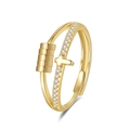 Adjustable golden spinner ring with sparkling cross and stacked cylinder design - Adjustable Open / Cross - Gold