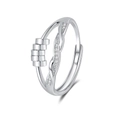 Adjustable silver spinner ring with wave band and sparkling cubic zirconia stones - Adjustable Open / Knot - Silver