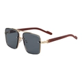 Retro square aviator sunglasses with gold metal frame and red-brown wood grain temples - Gold Frame Full Gray Lens (C1)