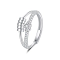 Silver spinning fidget ring with double bands, star charm and sliding anti-stress beads - Adjustable Open / Star - Silver