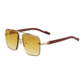 Square gold sunglasses with yellow gradient lenses and brown wood grain temples - Gold Frame Gradient Tea Lens (C3 Tea)