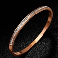 Dettaglio di un bracciale in acciaio al titanio oro rosa con zirconi a taglio quadrato - Stile a Fila di Diamanti Quadrati Oro Rosa