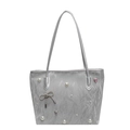 Silver metallic pleated tote bag with pearl accents and a crystal bow charm pendant - Silver