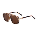 Retro square sunglasses with tortoiseshell frames and gold double bridge design - Dark Tea Tortoise Gold Frame Brown Lens (C4)