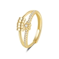 Golden rotatable anxiety ring with star element and moving beads in a layered open design - Adjustable Open / Star - Gold