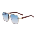 Square sunglasses with gold frame, gradient blue lenses and wood grain temples - Gold Frame Gradient Blue Lens (C7)