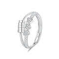 Silver fidget ring with three sparkling zircon hearts and rotating anti-anxiety beads - Adjustable Open / Linked Hearts - Silver