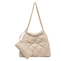 Quilted beige shoulder bag with gold chain strap and matching small pouch set - Off-white