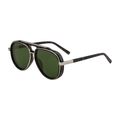Aviator sunglasses with dark tortoise frames and dark green lenses in 45-degree side view - Green Tortoise Silver Frame G15 Green Lens