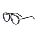 Classic black pilot sunglasses with silver double bridge metal bar design and wide frame - Shiny Black Silver Frame Anti-blue Light Clear Lens (C7)