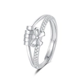 Rotating anxiety ring with silver bow and crystal beads for stress relief - Adjustable Open / Bow - White Gold