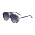 Polarized pilot sunglasses with blue frames, silver double bridge, and gradient lenses - Matte Deep Blue Silver Frame Gradient Gray Lens