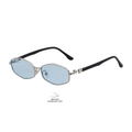 Polygonale photochrome Sonnenbrille mit silbernem Metallrahmen und hellblauen Gläsern - Silberrahmen/Hellblau zu Blau Gläser (C3)