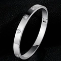 Bracciale rigido in acciaio inossidabile argento lucido con zirconi a quadrifoglio - Oro / Stile Quadrifoglio Con Strass