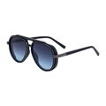 Classic aviator sunglasses with black frame and blue gradient lenses for men - Shiny Black Gunmetal Frame Grey Blue Lens (C9)