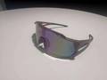 Sporty cycling sunglasses with matte grey frame and purple-blue gradient lenses - Red Frame Purple Film