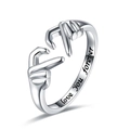 Silver hands heart open ring with I Love You Forever engraving on polished metal - White Gold / Adjustable Open