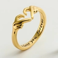 Gold-finished open ring featuring a double hand heart shape and I love you forever engraving - Gold / Adjustable Open