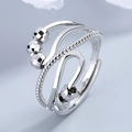 Adjustable S925 sterling silver spinning ring with rotating faceted beads for anxiety relief - Adjustable Open / White Gold