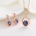 Rose gold jewelry set with purple square crystal necklace and matching stud earrings - Rose Gold (Purple Zircon)
