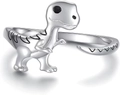 Verstellbarer silberner T-Rex Dinosaurier Ring aus Metall mit feiner Gravur für Damen - Einstellbar Offen / Weißgold