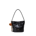 Bolso tote vintage negro en cuero brillante con colgante de oso y logotipo dorado - Con Colgante / Negro