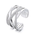 Schicker silberner gekreuzter offener Ring mit Zirkonia-Kristallen für Damen - Einstellbar Offen / Weißgold
