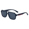 Polarized square sunglasses for men with navy matte frame and red stripe detail - Matte Blue Frame/Solid Gray Lens (ZX-8952-C6)